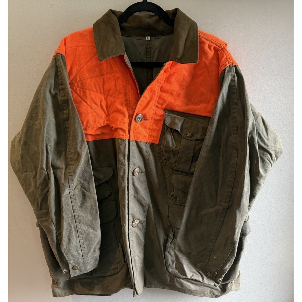 Vintage Filson Tin Cloth Hunting Jacket Large Blaze Orange Oil Finish USA